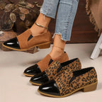Zapatos de Tacón Bajo Leopardo | Tacón Cuadrado | Punta Estrecha | Talla Grande