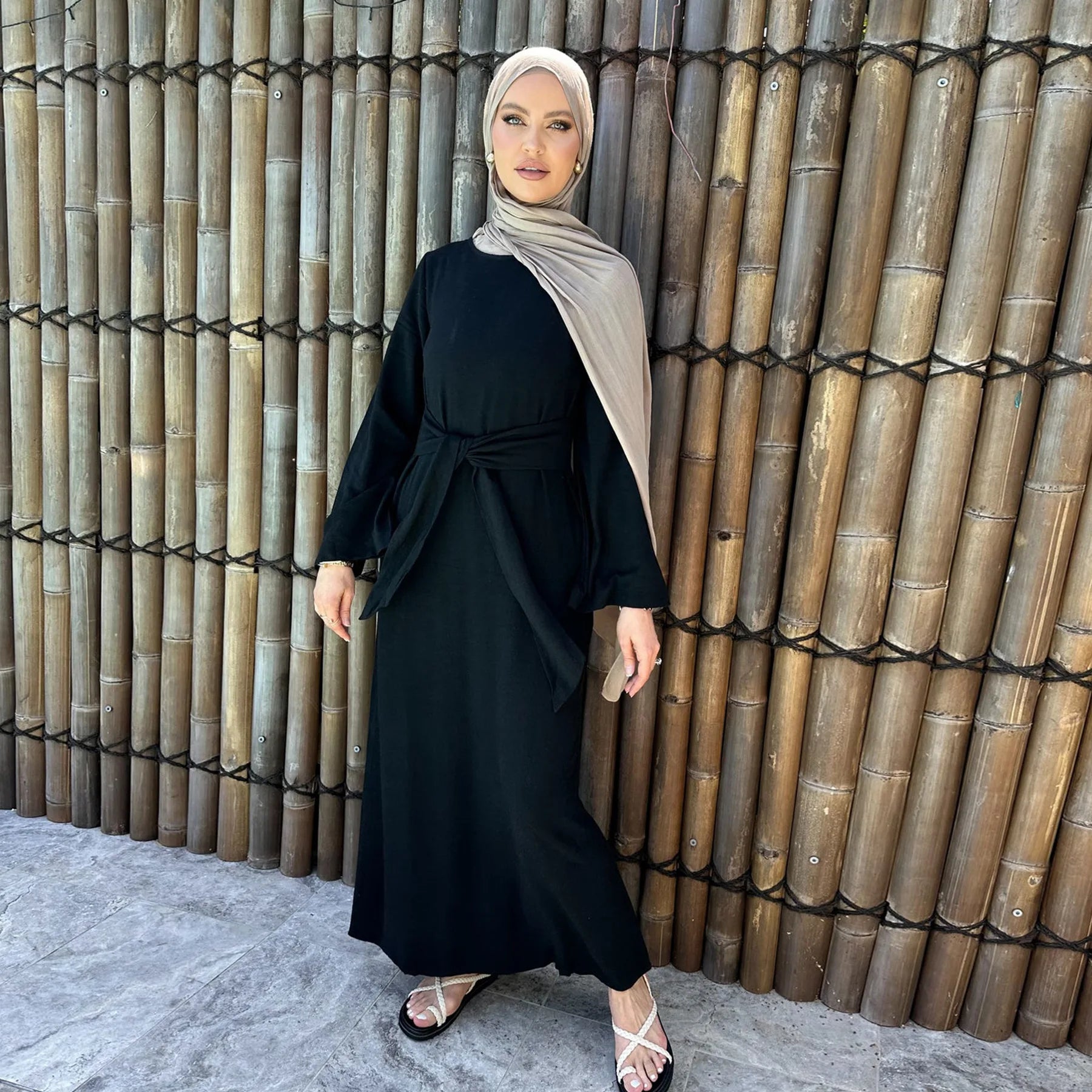 Vestido Bandage de lino y algodón Eid para mujer, vestido de fiesta Abaya musulmán, caftán árabe de Dubái, Turquía, Marruecos, vestido islámico