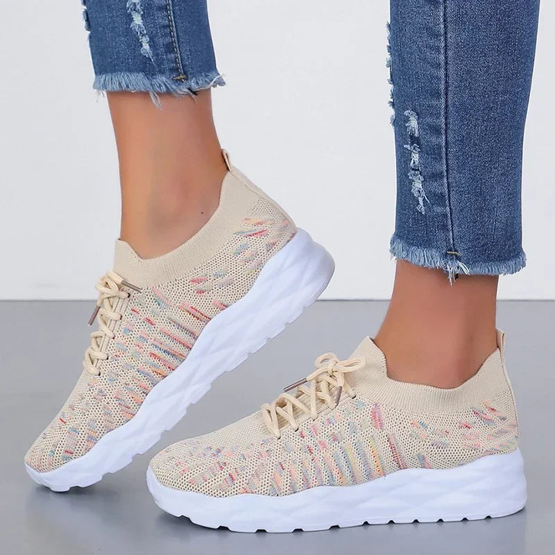 Zapatillas de Punto con Plataforma | Colores Variados | Suela Gruesa Antideslizante | Cordones