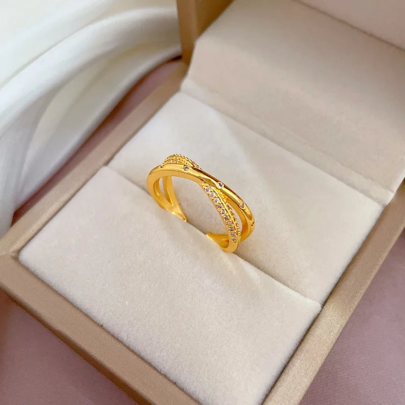 Anillos ajustables con forma de cruz de circón Simple para mujeres y niñas, anillos de cobre de Color dorado a la moda, accesorios para dedos, regalos