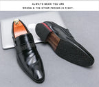 Mocasines Negros Hombre Piel Dividida Puntiagudos Formales Negocios | Sin Cordones