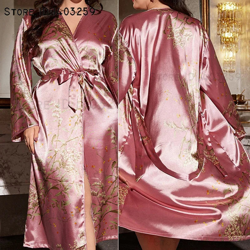 Bata Kimono con Estampado de Cerezo | Talla Grande