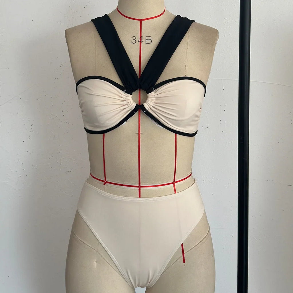 Conjunto de Bikini de Gasa de 3 Piezas - Traje de Baño Divisado para Playa