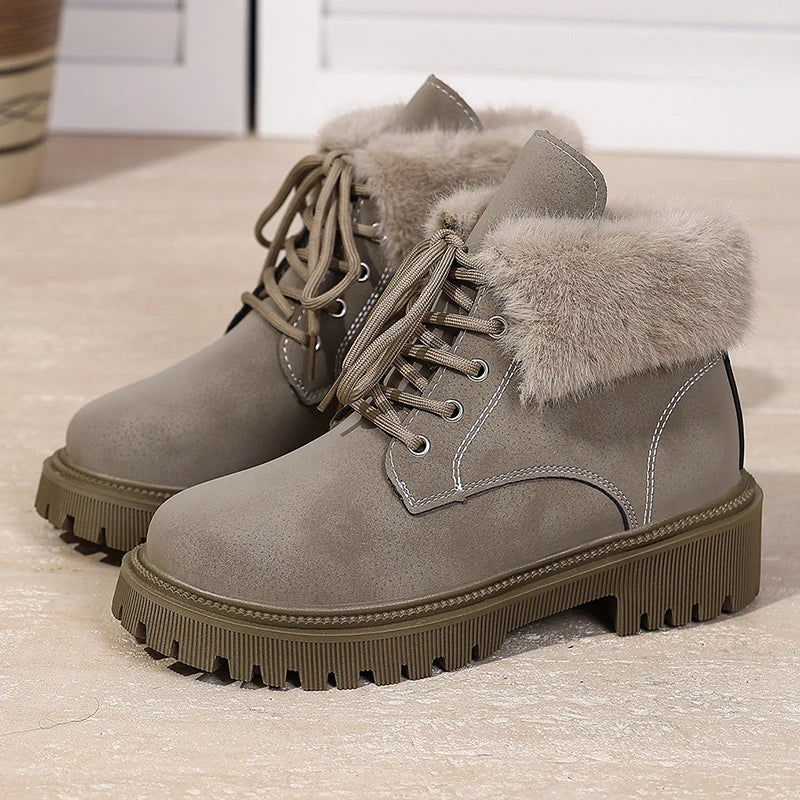 Botines de Plataforma con Cordones y Forro de Felpa