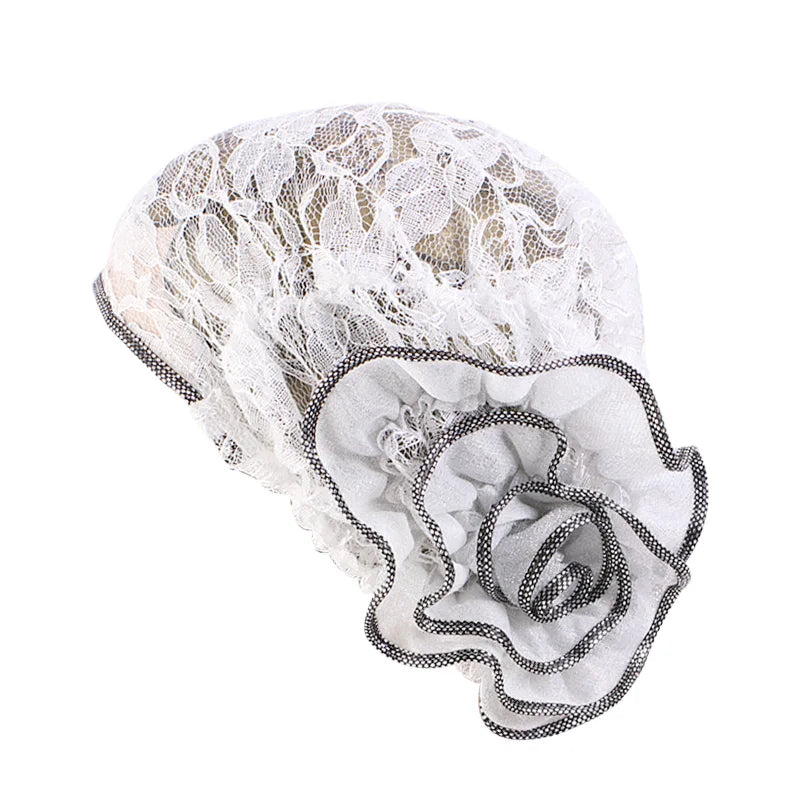 Turbante de encaje negro para mujer, gorro bajo bufanda, de flores grandes Hijab, sombreros musulmanes, gorro de flores, gorro de envoltura, sombreros islámicos, nuevo