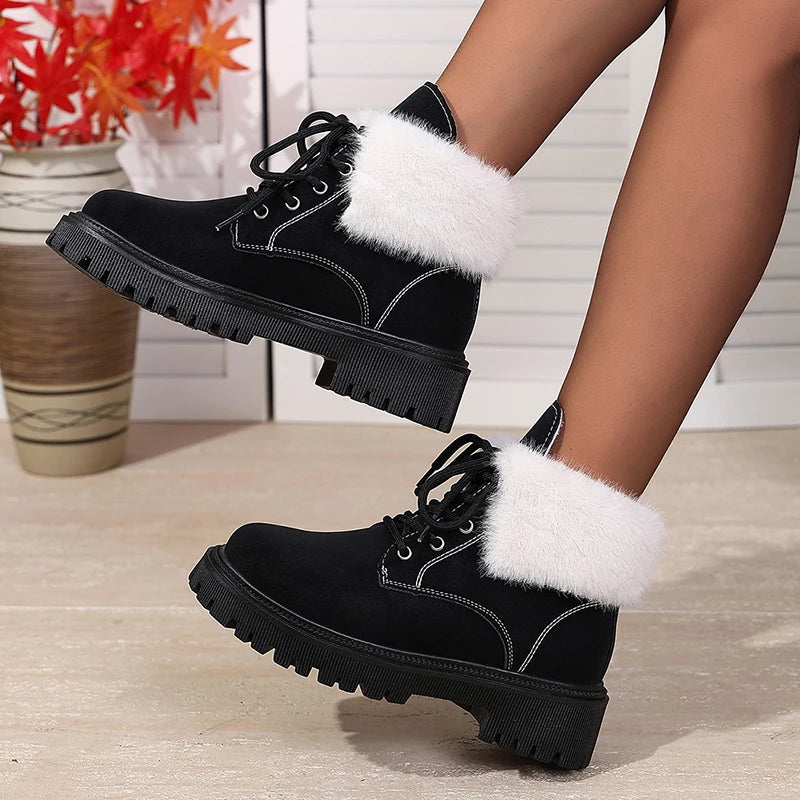 Botines de Plataforma con Cordones y Forro de Felpa