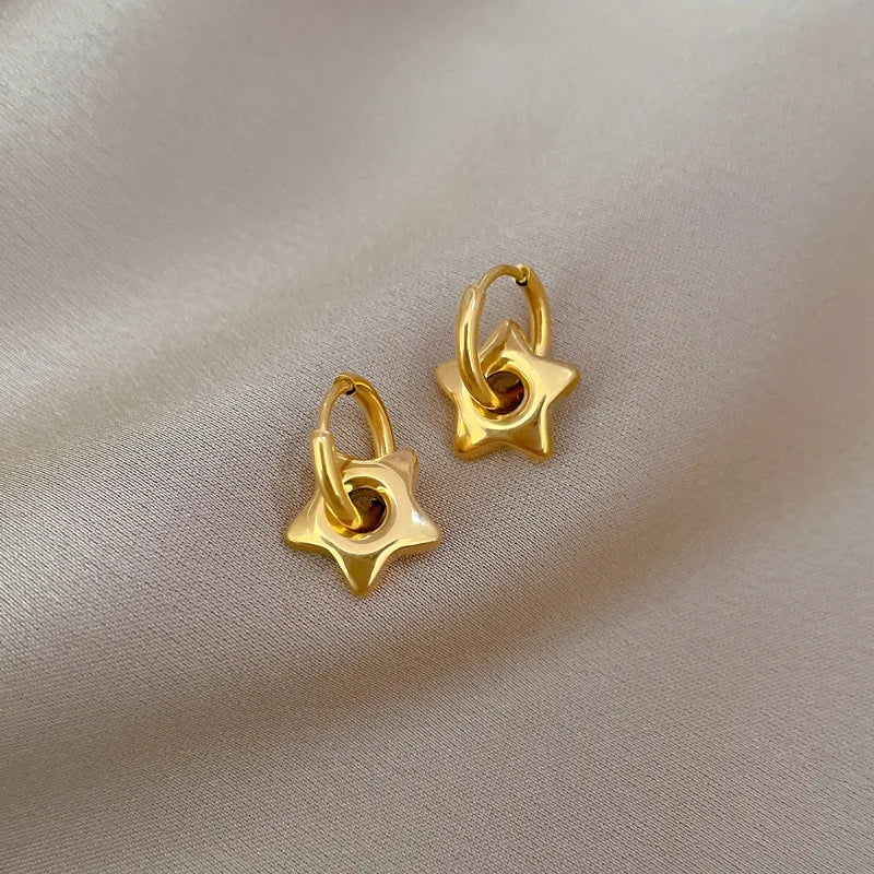Pendientes de aro de estrella simples de Color dorado de acero inoxidable para mujeres y niñas, accesorios para las orejas a la moda, regalos de joyería