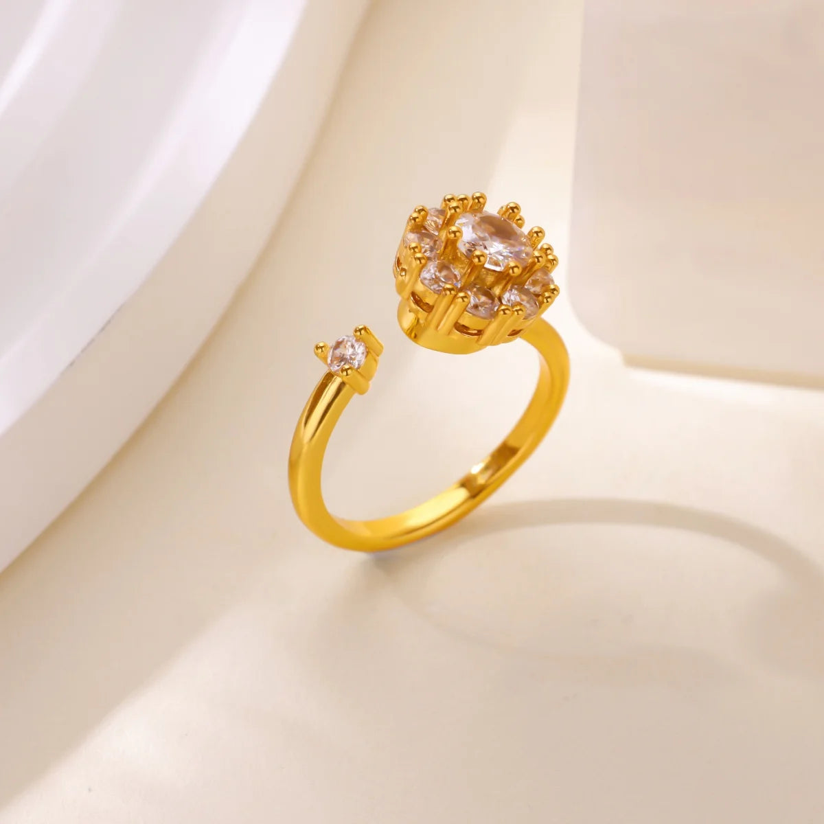 Anillo Ticotrendy Giratorio | Molino Flor Estrella Circón | Acero Inox Oro | Joyería Boda