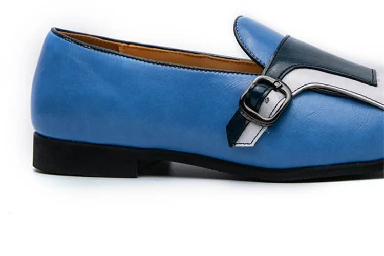Mocasines Azules Lujo Hombre | Casual Negocios Punta Redonda Sin Cordones Talla Grande