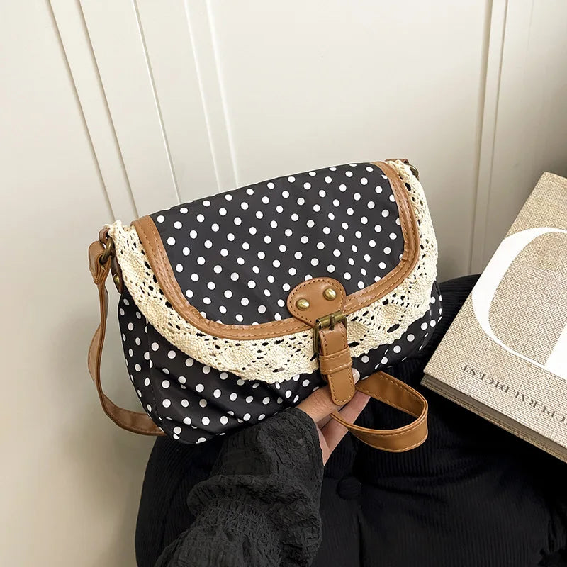 Bolso de Lunares Retro Francés para Mujer, Hombro y Bandolera