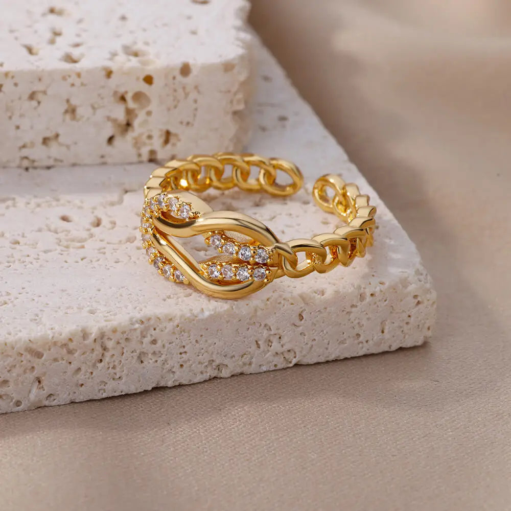 Anillo Ticotrendy Infinity Circón | Lujo Acero Inox | Joyería Pareja Boda