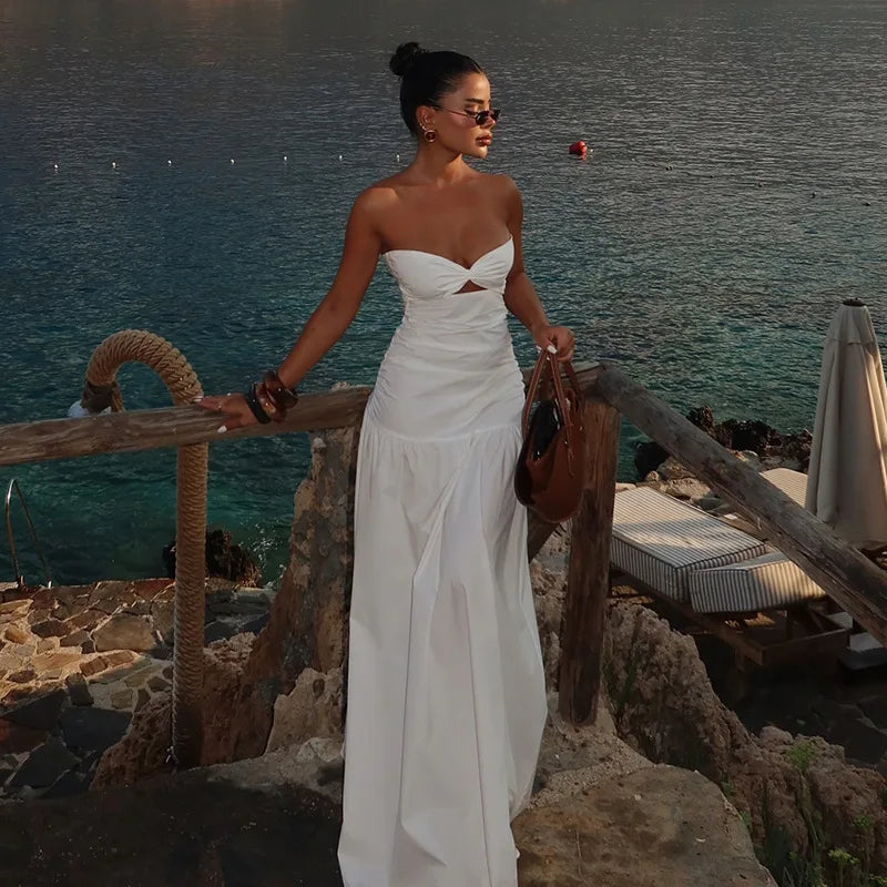 Vestido Plisado Sin Tirantes Hombros Descubiertos