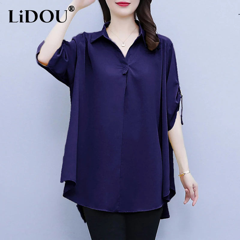 Blusa de gasa holgada para mujer | Moda de verano y otoño, talla grande