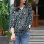 ZANZEA Blusas de algodón con estampado Floral de talla grande para mujer, blusas de manga 3/4 con cuello en V, Top de corte alto-bajo, Blusas informales para primavera y verano, 5XL