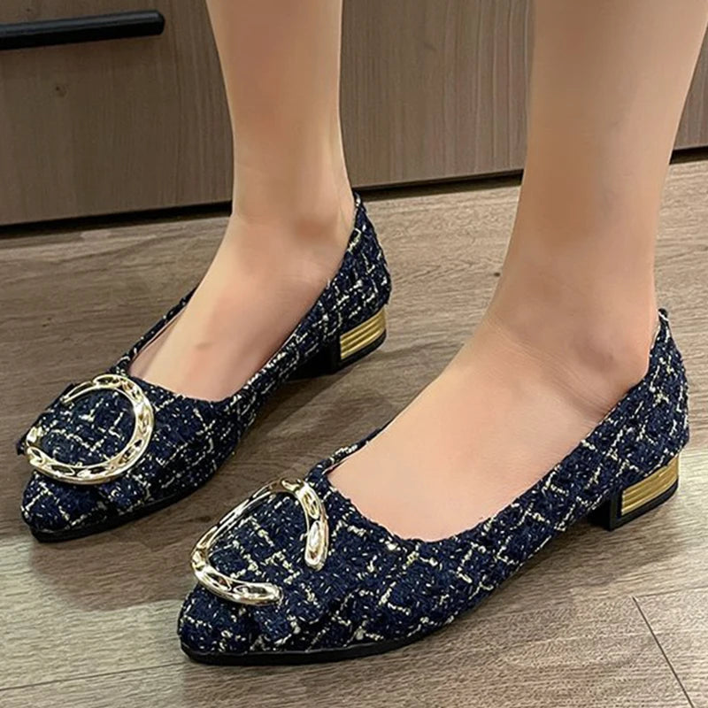 Zapatos Planos de Retales con Hebilla | Estilo Coreano | Punta Estrecha | Primavera y Otoño