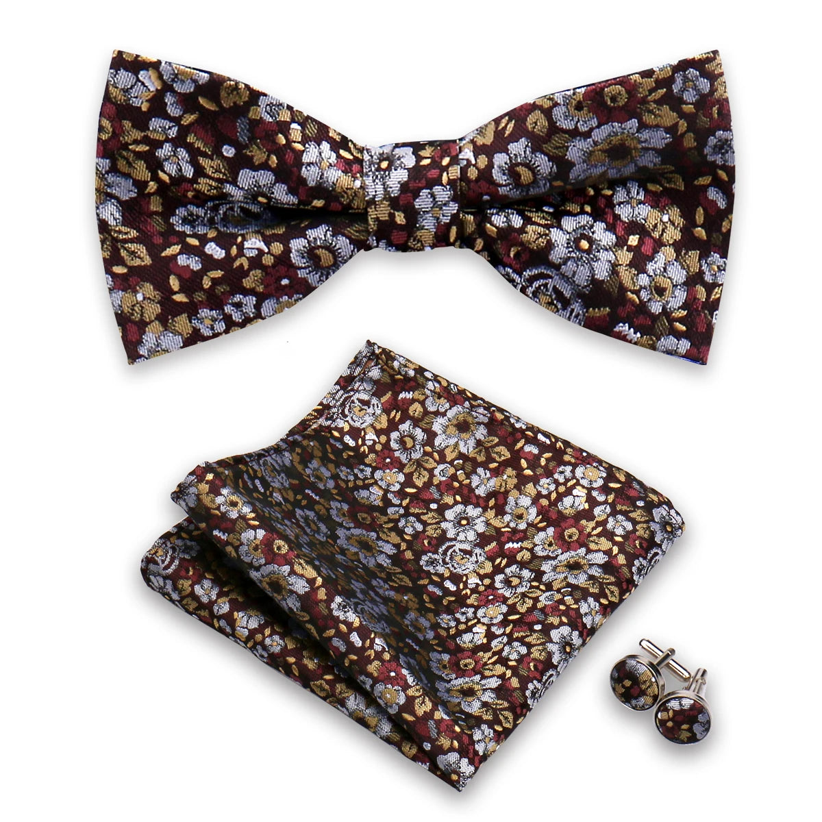 Set De Pajarita Pañuelo Gemelos Regalo Elegante Estilo Para Hombres