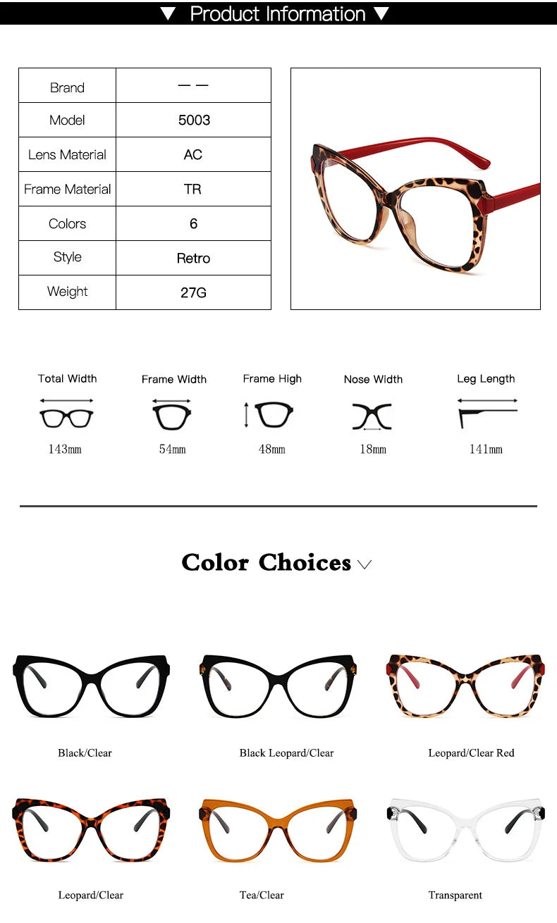 Montura Gafas Ojo Gato Lujo Personalidad | Protección Luz Azul Óptica Titanio Plástico