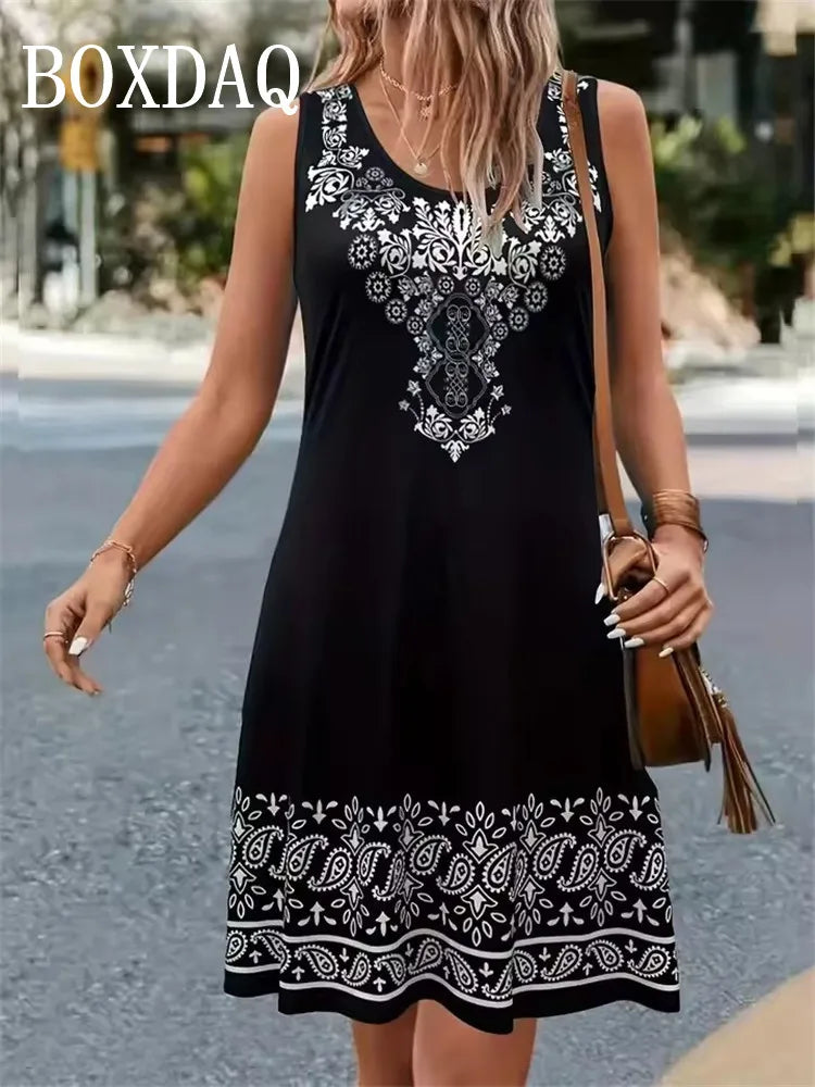 Vestido Étnico de Verano para Mujer | Sin Mangas y Holgado | Estampado 3D y Talla Grande | Tico Trendy
