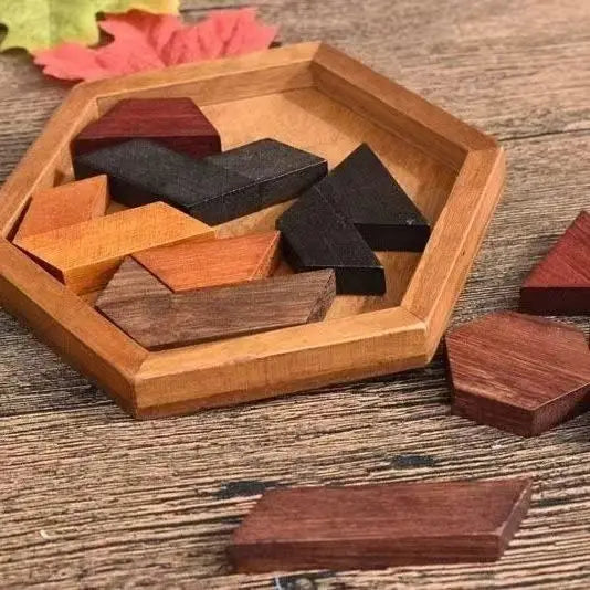 Rompecabezas Tangram hexagonal clásico, rompecabezas De madera para niños, juegos De pensamiento lógico, Casse Tete Rompecabezas De Madera