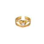 Anillo Ticotrendy Corazón Punk | Circón Rojo | Abierto Acero Inox Oro | Joyería Moda 2025
