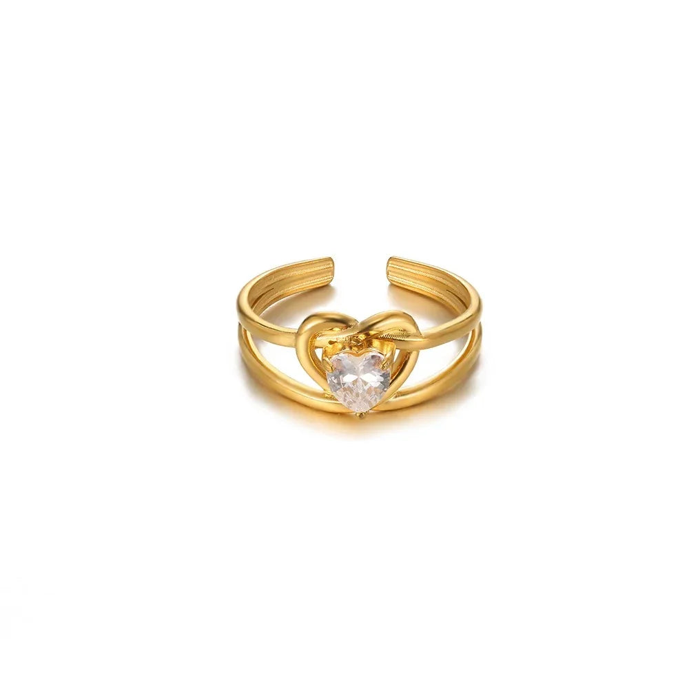 Anillo Ticotrendy Corazón Punk | Circón Rojo | Abierto Acero Inox Oro | Joyería Moda 2025