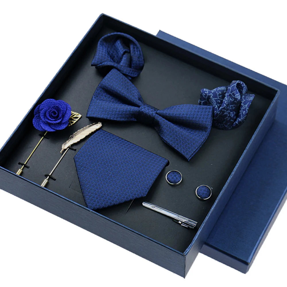 Set De Corbata Pajarita Pañuelo Gemelos Regalo Tico De Lujo
