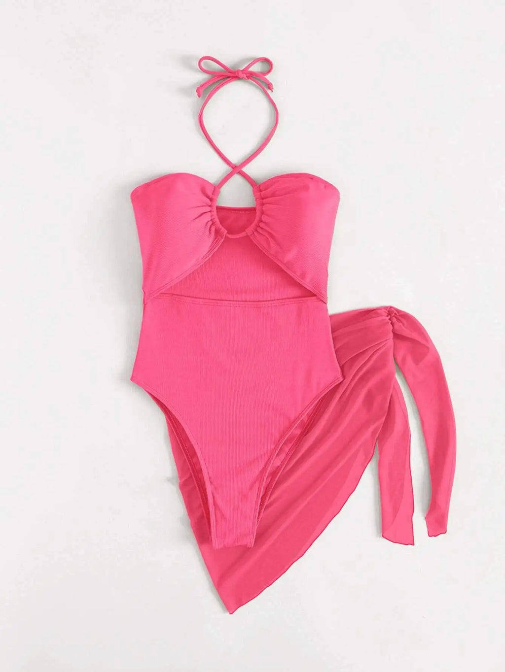 Bañador de Una Pieza Halter Recortado con Falda - Estilo Sexy y Monocromático