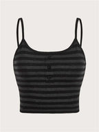 Top gótico Punk a rayas con botones para mujer, ropa Y2K de verano, Top corto sin mangas con tirantes finos, ropa de calle