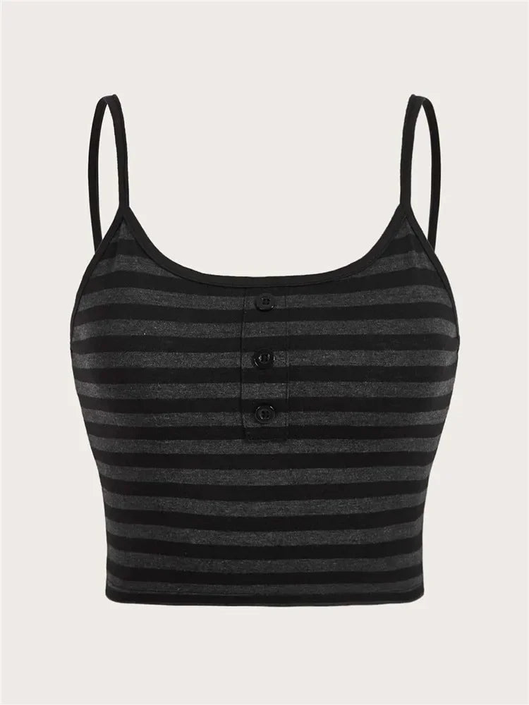 Top gótico Punk a rayas con botones para mujer, ropa Y2K de verano, Top corto sin mangas con tirantes finos, ropa de calle