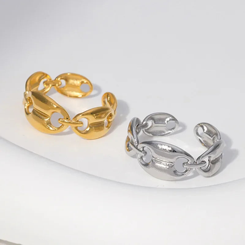 Anillos de café cubanos de Hip Hop para mujeres y hombres, anillos abiertos ajustables de acero inoxidable de Color dorado y plateado, accesorios de regalo