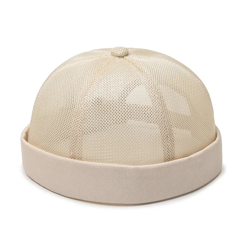 Primavera Verano Retro hombres mujeres Skullcap sombrero Docker marinero mecánico sin ala calle Hip hop gorra malla transpirable Casual