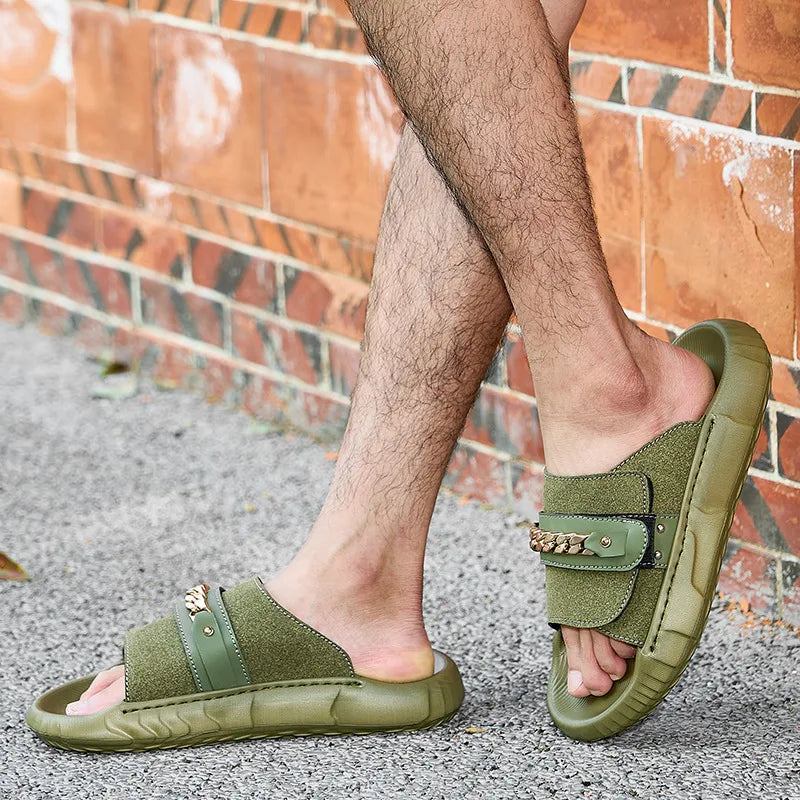 Sandalias Hombre Cuero Artificial Planas Gancho Lazo Casuales Moda | Verano