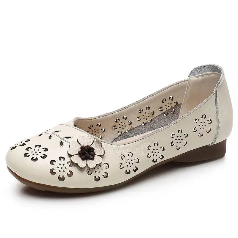 Mocasines de Cuero con Diseño Floral | Recortes Blancos | Planos | Informales
