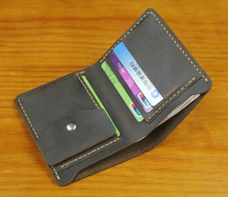 Cartera de Cuero Crazy Horse para Hombre | Hecha a Mano | Clips de Cuero | Bolsillo Vertical
