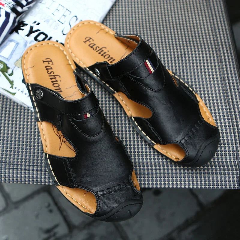 Sandalias Piel Dividida Hombre Transpirables Playa Casuales Alta Calidad | Verano