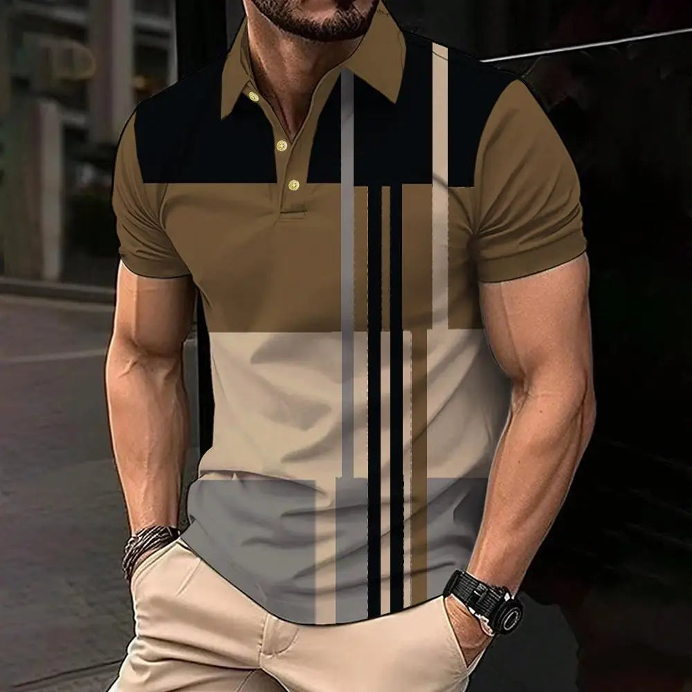 Polo Hombre Ticotrendy Vintage Estampado Celosía Manga Corta | Respirable Elegante