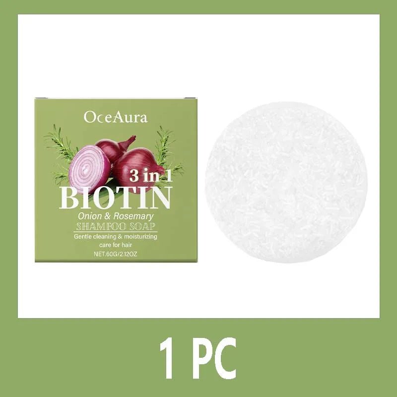 Jabón Champú de Cebolla y Biotina - 60g, Adecuado para Todo Tipo de Cabello, Hidratante y Suavizante, Rico en Extracto de Alecrim