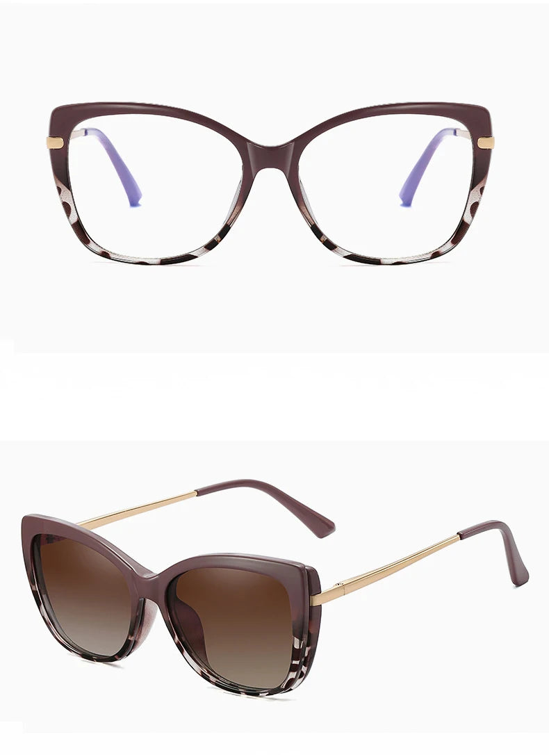 Gafas Lectura Ojo Gato Montura Metálica Clip Magnético | Polarizadas Miopía A La Moda