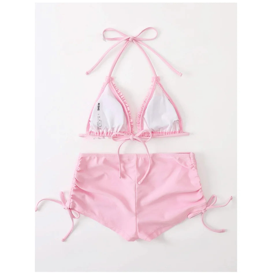 Bikini Triangular con Volantes y Cordón Halter - Microbikini de Verano