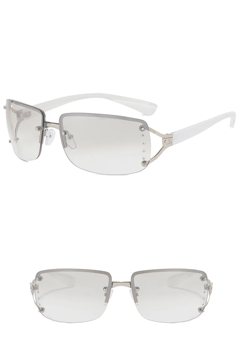Gafas Sol Y2K Envolventes Escudo | Top Plano Futuristas Sin Marco Gradiente