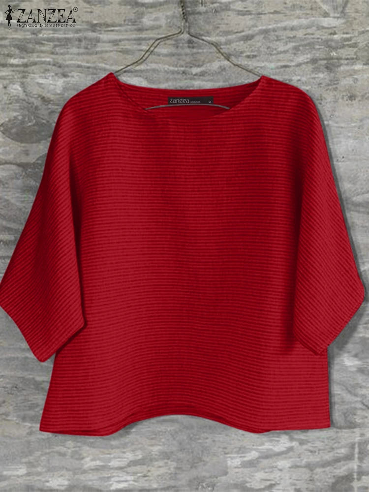 Blusa de Verano para Mujer  | Cuello Redondo | Manga 3/4 y Tamaño Grande | Ticotrendy