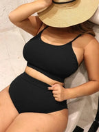 Bikini de Dos Piezas Talla Grande - Color Sólido y Estilo Sexy para Playa