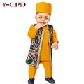 Conjunto 4 Piezas Bazin Riche Agbada Niño | Chaleco Gorra | Tallas XS-XXL | Tico Trendy