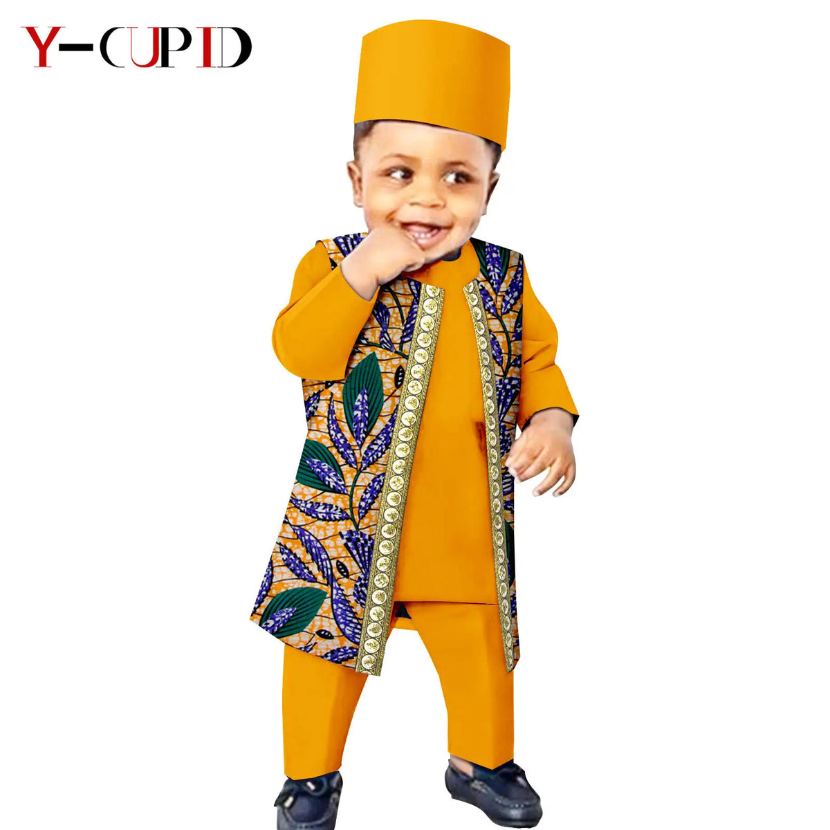 Conjunto 4 Piezas Bazin Riche Agbada Niño | Chaleco Gorra | Tallas XS-XXL | Tico Trendy