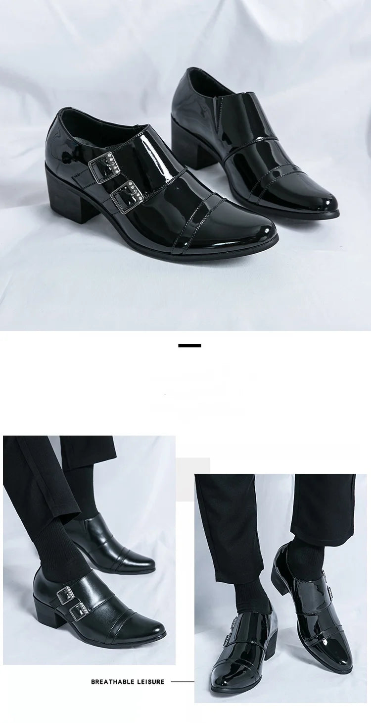 Zapatos Vestir Hombre Ticotrendy Piel Dividida Retro Punta Puntiaguda Boda | Con Hebilla