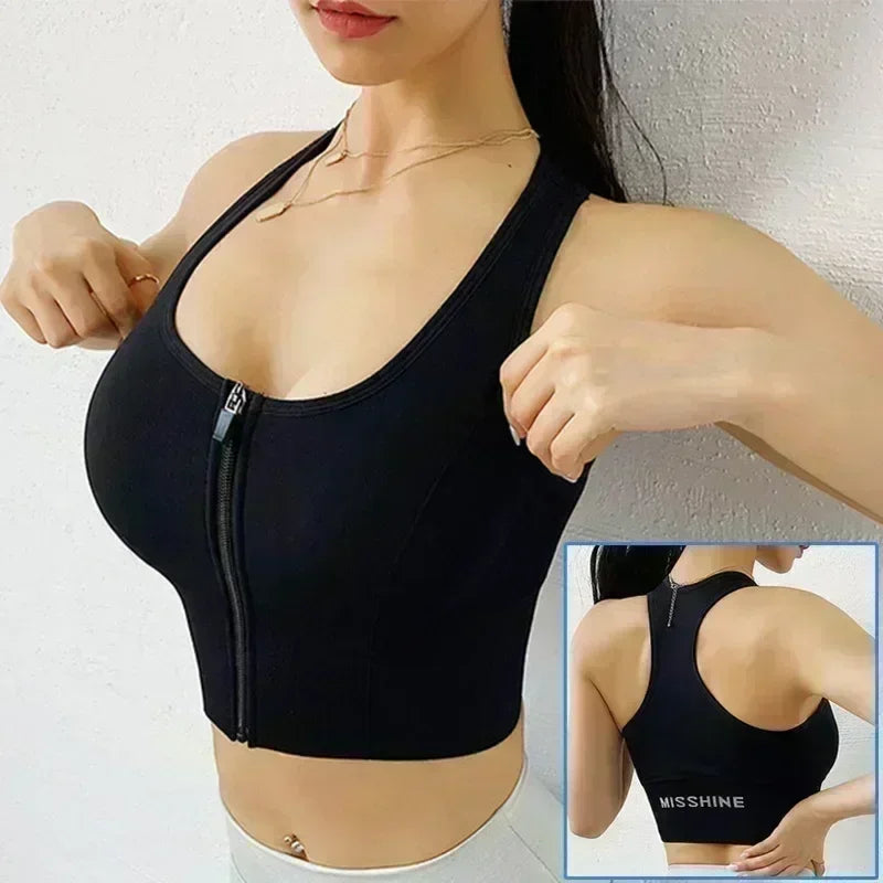 Top Sujetador Deportivo para Mujer | Cremallera Frontal y Realce | Top de Yoga y Fitness