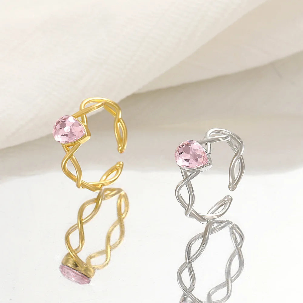 Anillos de cobre con corona de princesa de circón rosa dulce para mujeres y niñas, anillo abierto ajustable para dedo, accesorios, regalos para niños y amigos