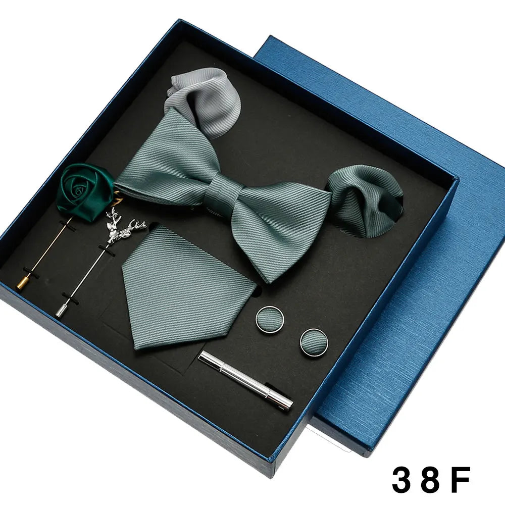 Set de Lujo Corbata Pajarita Pañuelo Gemelos Estilo Tico Elegante