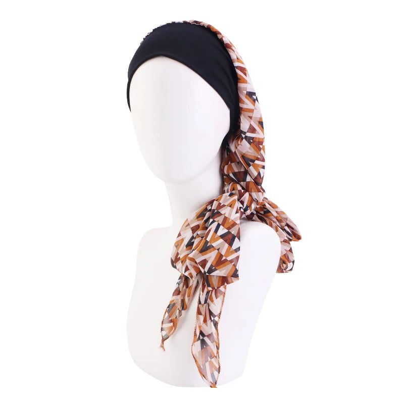 Turbante elástico con estampado de flores para mujer musulmana, para la cabeza preatado Hijab, Bandana para la pérdida de cabello, bufanda para la cabeza, novedad