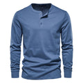 Camiseta Cuello Henley Color Sólido Hombre | Manga Larga Alta Calidad | Tallas XS-5XL | Tico Trendy